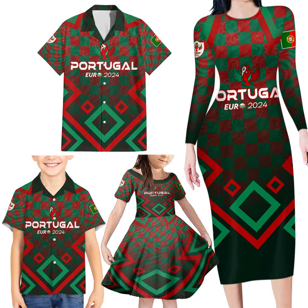 Personalized Portugal Football 2024 Family Matching Long Sleeve Bodycon Dress and Hawaiian Shirt Trophy Wing Style - Wonder Print Shop