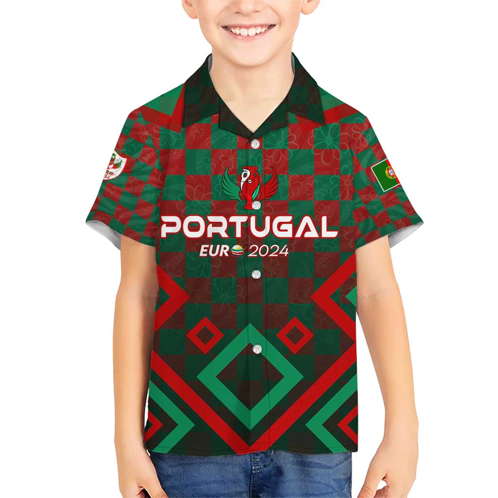 Personalized Portugal Football 2024 Kid Hawaiian Shirt Trophy Wing Style - Wonder Print Shop