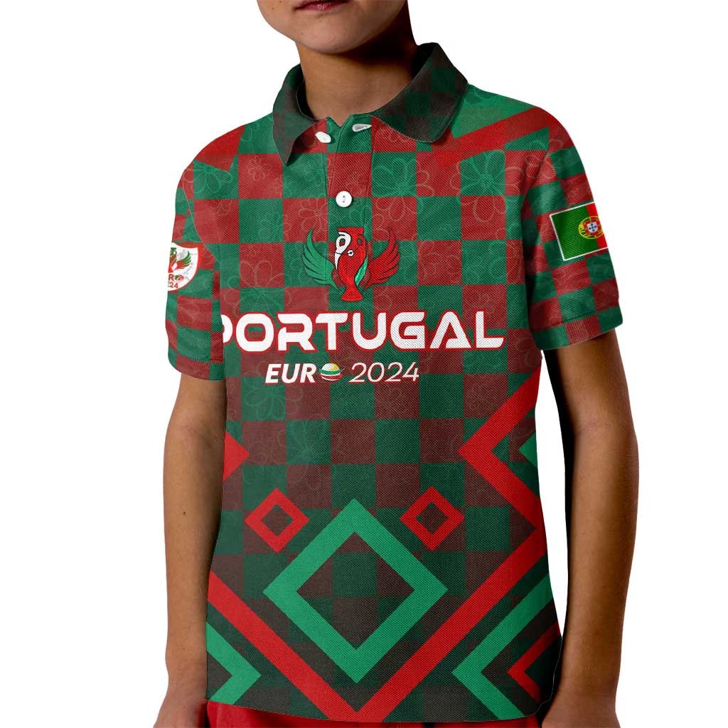 Personalized Portugal Football 2024 Kid Polo Shirt Trophy Wing Style - Wonder Print Shop