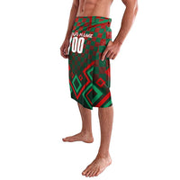Green-red check personalized lavalava sarong with YOUR NAME 00 print, knee length