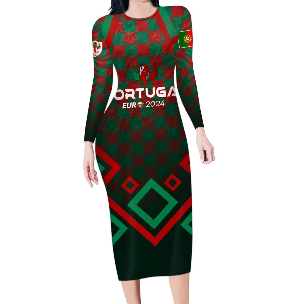 Personalized Portugal Football 2024 Long Sleeve Bodycon Dress Trophy Wing Style - Wonder Print Shop