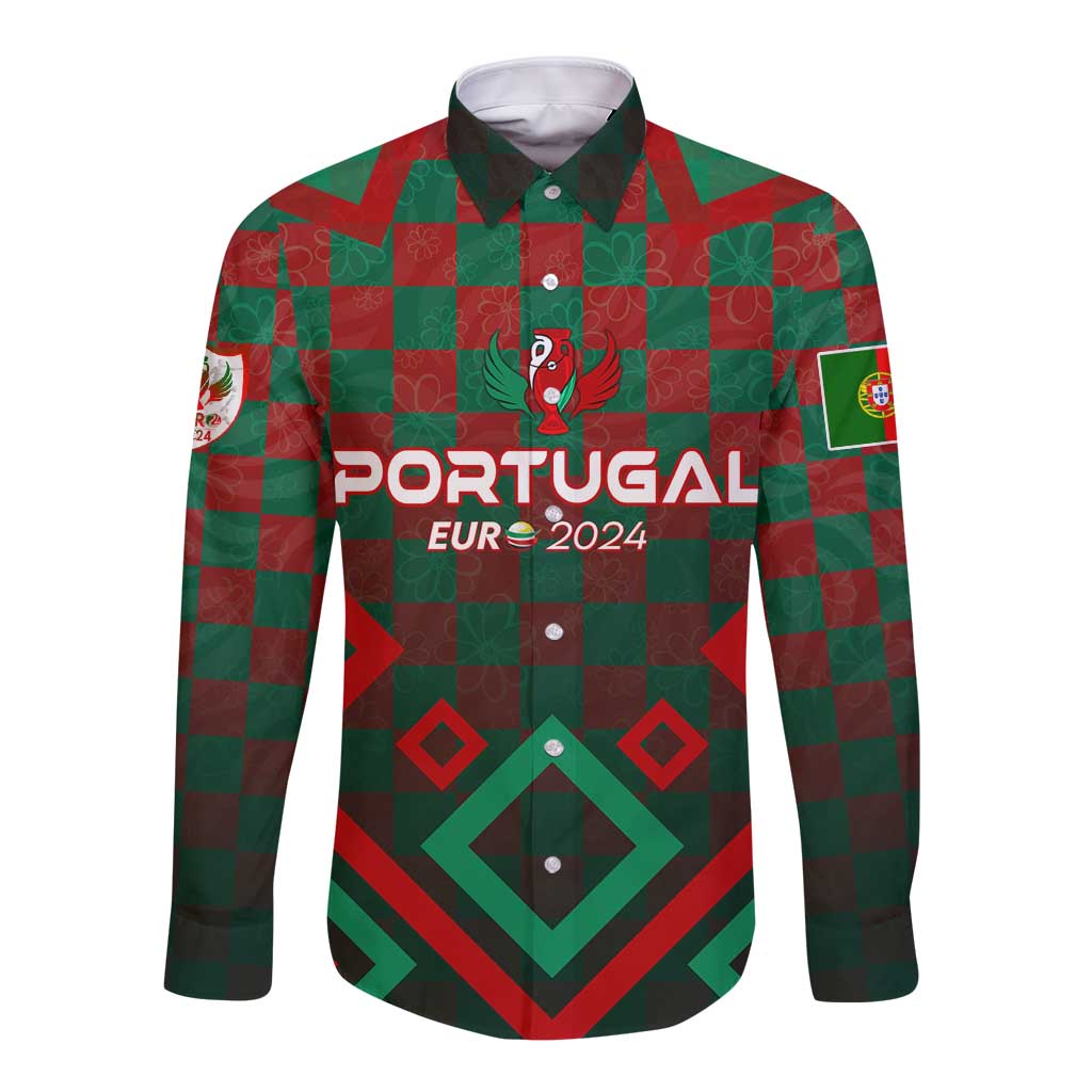 Personalized Portugal Football 2024 Long Sleeve Button Shirt Trophy Wing Style - Wonder Print Shop