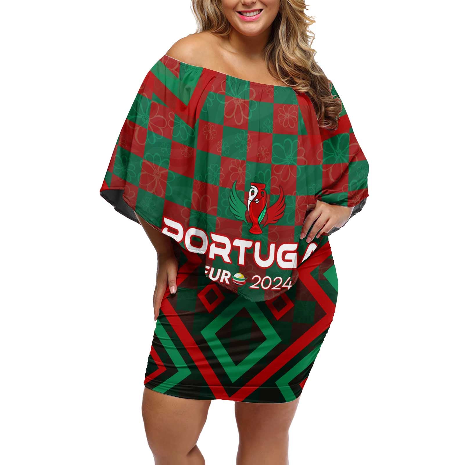 Personalized Portugal Football 2024 Off Shoulder Short Dress Trophy Wing Style - Wonder Print Shop