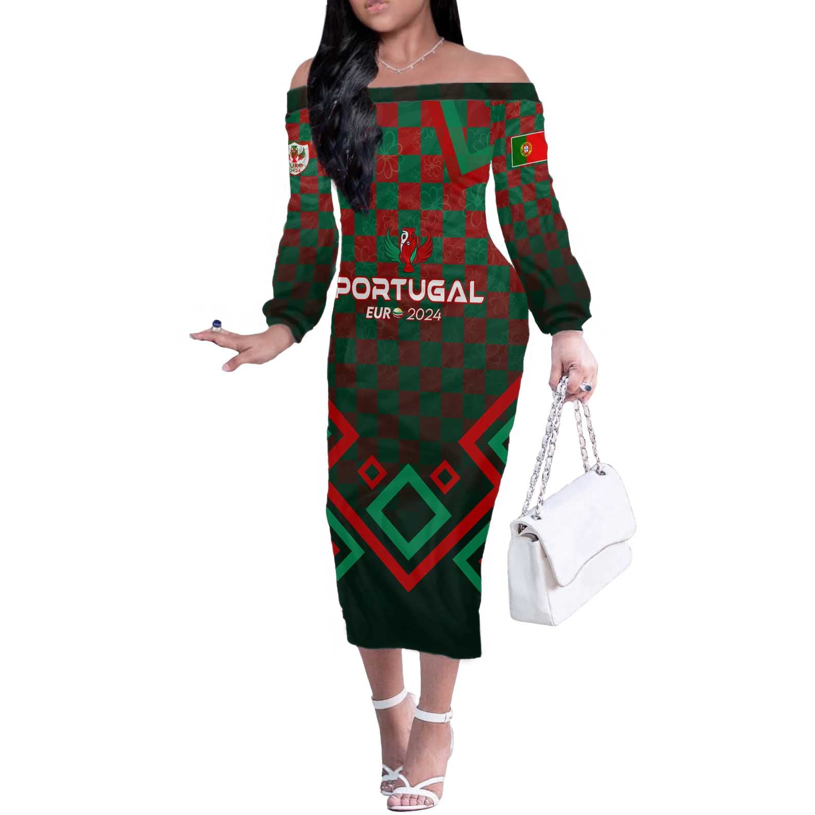 Personalized Portugal Football 2024 Off The Shoulder Long Sleeve Dress Trophy Wing Style - Wonder Print Shop