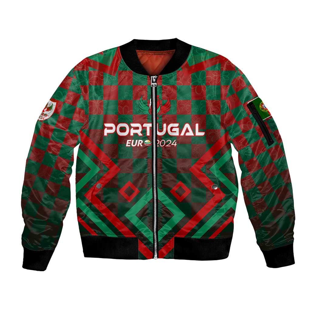 Personalized Portugal Football 2024 Sleeve Zip Bomber Jacket Trophy Wing Style - Wonder Print Shop