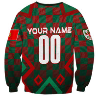 Personalized Portugal sweatshirt back, green red checker with YOUR NAME 00 number