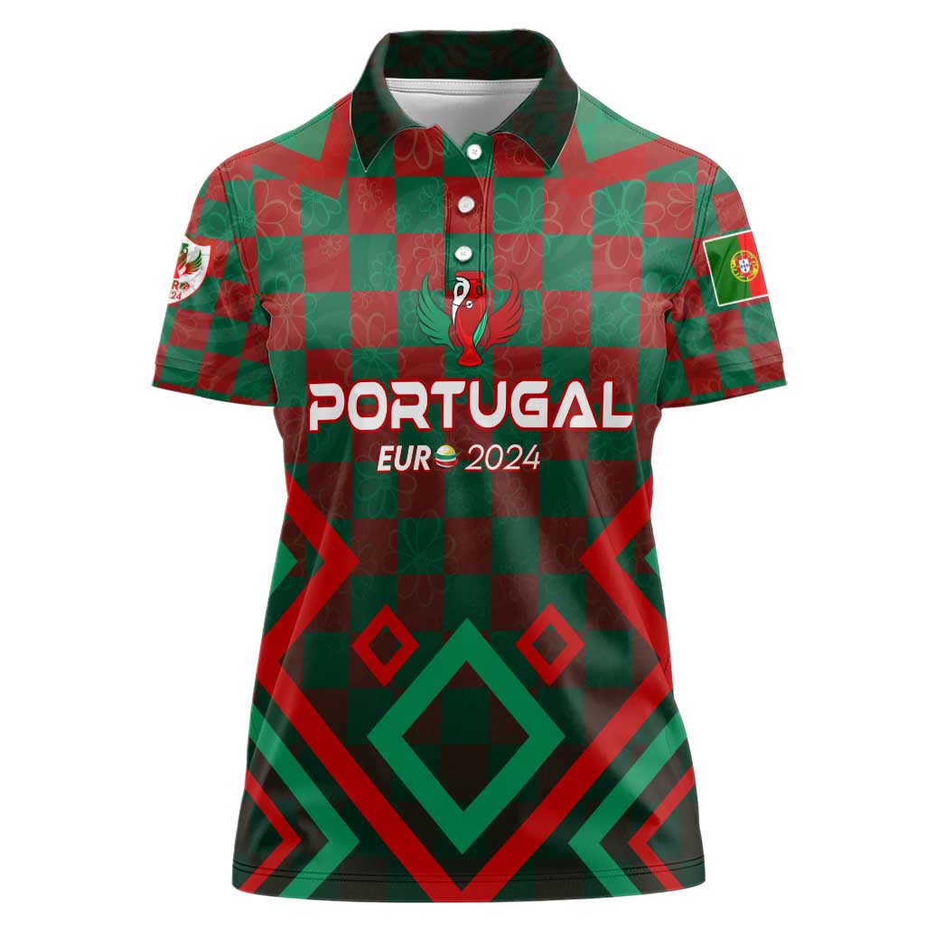 Personalized Portugal Football 2024 Women Polo Shirt Trophy Wing Style - Wonder Print Shop