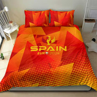 Red and orange Spain Euro 2024 bedding set with two pillows and trophy graphic
