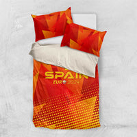 Spain Euro 2024 duvet and pillow set, red-orange geometric dots and trophy emblem