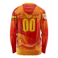 Back of Spain long-sleeve football jersey with YOUR NAME and 00, red and yellow
