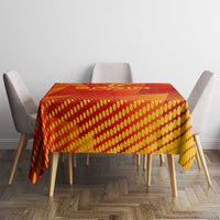 Red Spain Euro 2024 tablecloth covering table with matching overhang