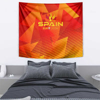 Spain Euro 2024 wall tapestry with red-yellow geometric design and dotted lower edge