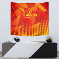 Spain Euro 2024 tapestry wall hanging with red and yellow shapes, crown logo and dots