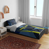 Blue bedding set with 'SCOTLAND EUR 2024' design, crest emblem and yellow geometric lines