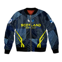 Unisex blue bomber jacket with zip, Scotland EUR 2024 print and yellow wing accents