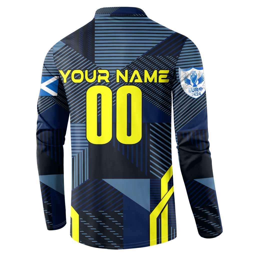 Personalized Scotland football button sweatshirt back, YOUR NAME and number 00, blue