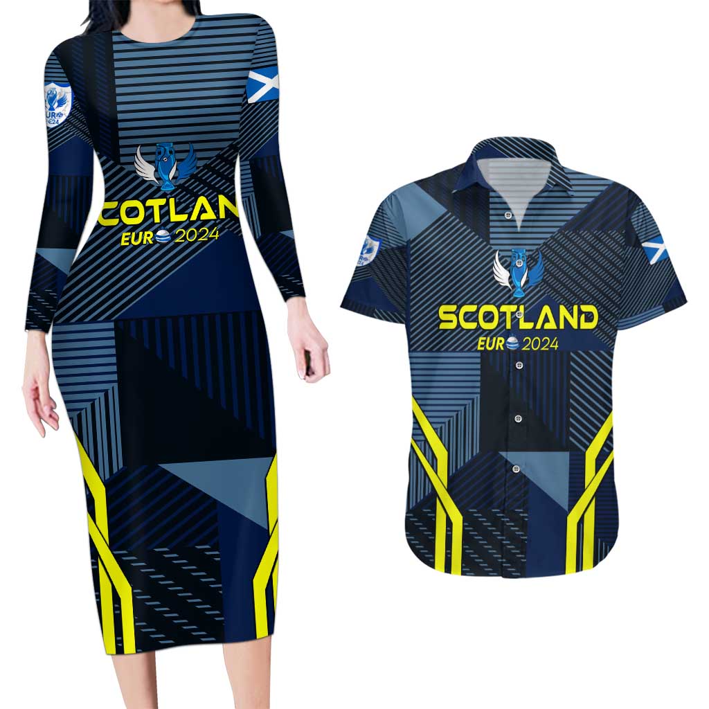 Personalized Scotland Football 2024 Couples Matching Long Sleeve Bodycon Dress and Hawaiian Shirt Trophy Wing Style - Wonder Print Shop