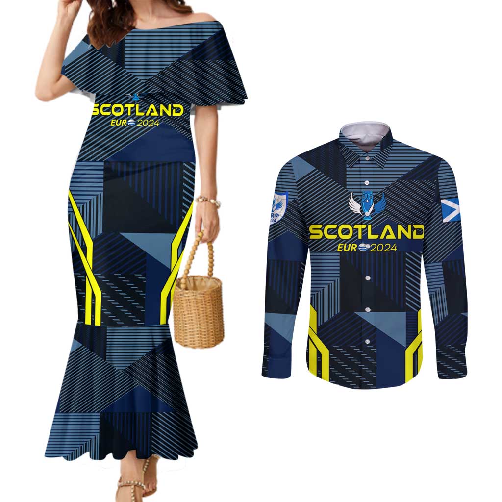 Personalized Scotland Football 2024 Couples Matching Mermaid Dress and Long Sleeve Button Shirt Trophy Wing Style