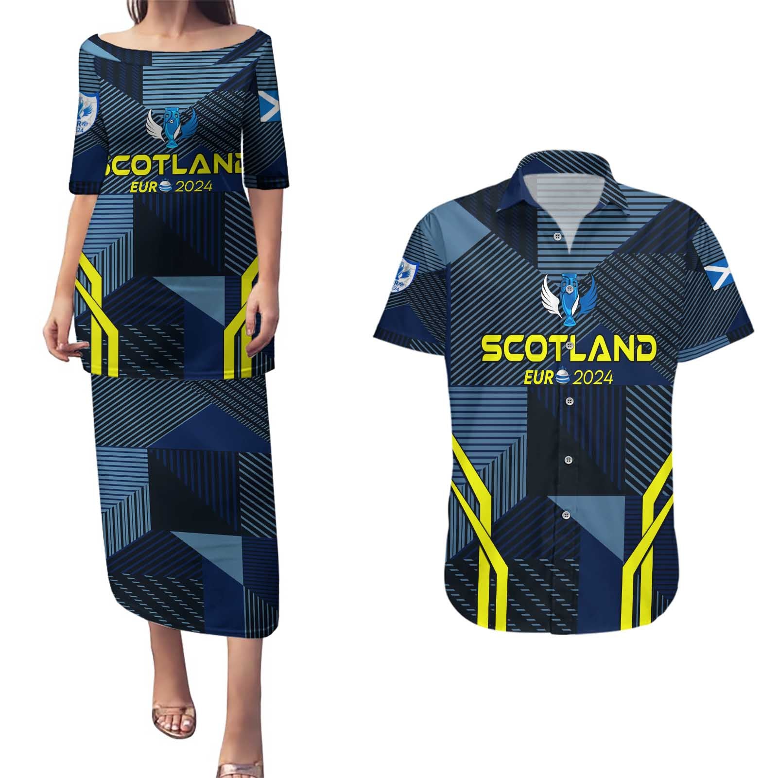 Personalized Scotland Football 2024 Couples Matching Puletasi and Hawaiian Shirt Trophy Wing Style - Wonder Print Shop