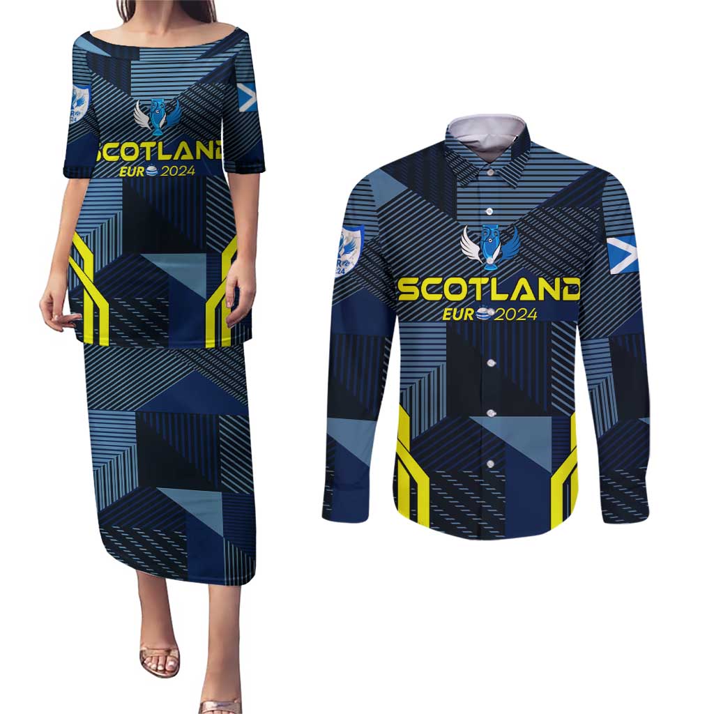 Personalized Scotland Football 2024 Couples Matching Puletasi and Long Sleeve Button Shirt Trophy Wing Style - Wonder Print Shop