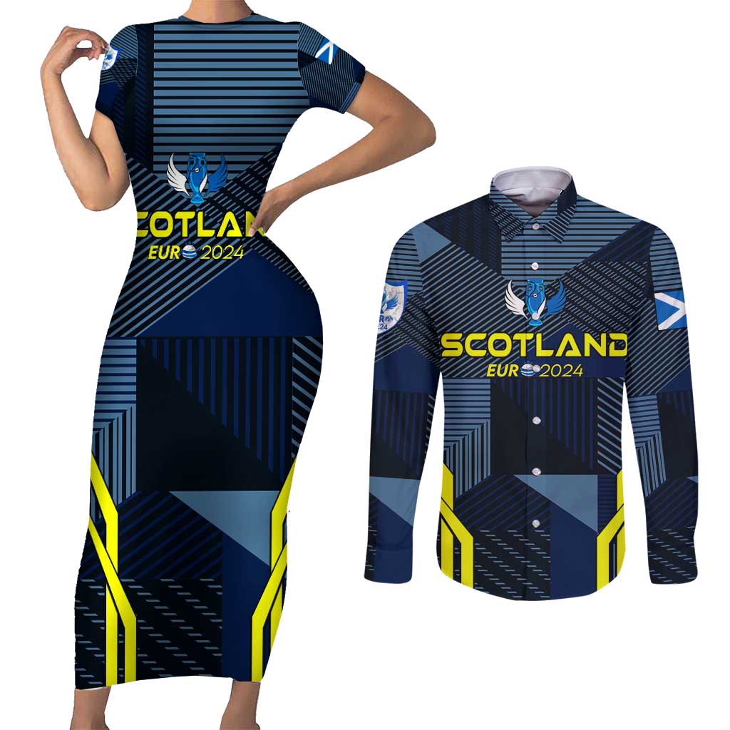 Personalized Scotland Football 2024 Couples Matching Short Sleeve Bodycon Dress and Long Sleeve Button Shirt Trophy Wing Style - Wonder Print Shop