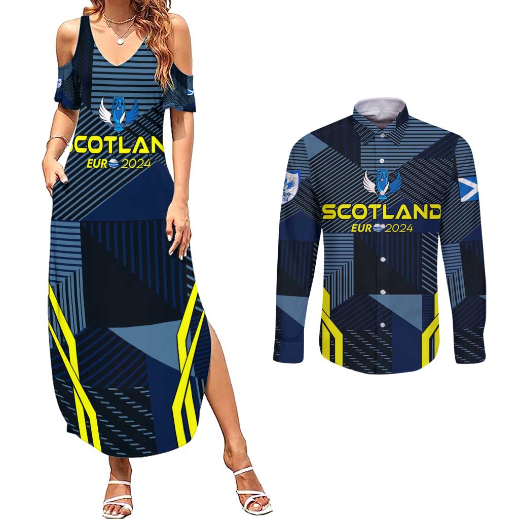 Personalized Scotland Football 2024 Couples Matching Summer Maxi Dress and Long Sleeve Button Shirt Trophy Wing Style - Wonder Print Shop