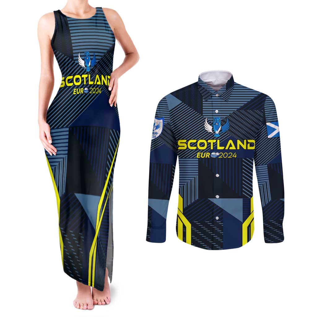 Personalized Scotland Football 2024 Couples Matching Tank Maxi Dress and Long Sleeve Button Shirt Trophy Wing Style - Wonder Print Shop