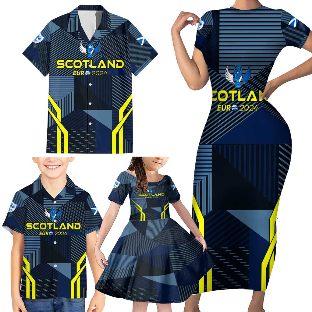 Personalized Scotland Football 2024 Family Matching Short Sleeve Bodycon Dress and Hawaiian Shirt Trophy Wing Style - Wonder Print Shop