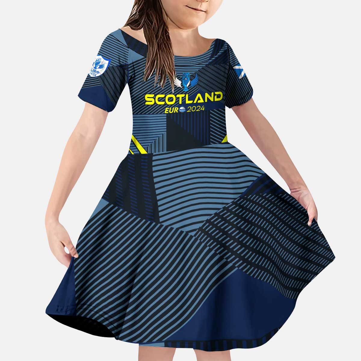 Personalized Scotland Football 2024 Kid Short Sleeve Dress Trophy Wing Style - Wonder Print Shop