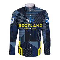 Scotland long-sleeve button shirt in dark blue with graphic crest and stripe pattern
