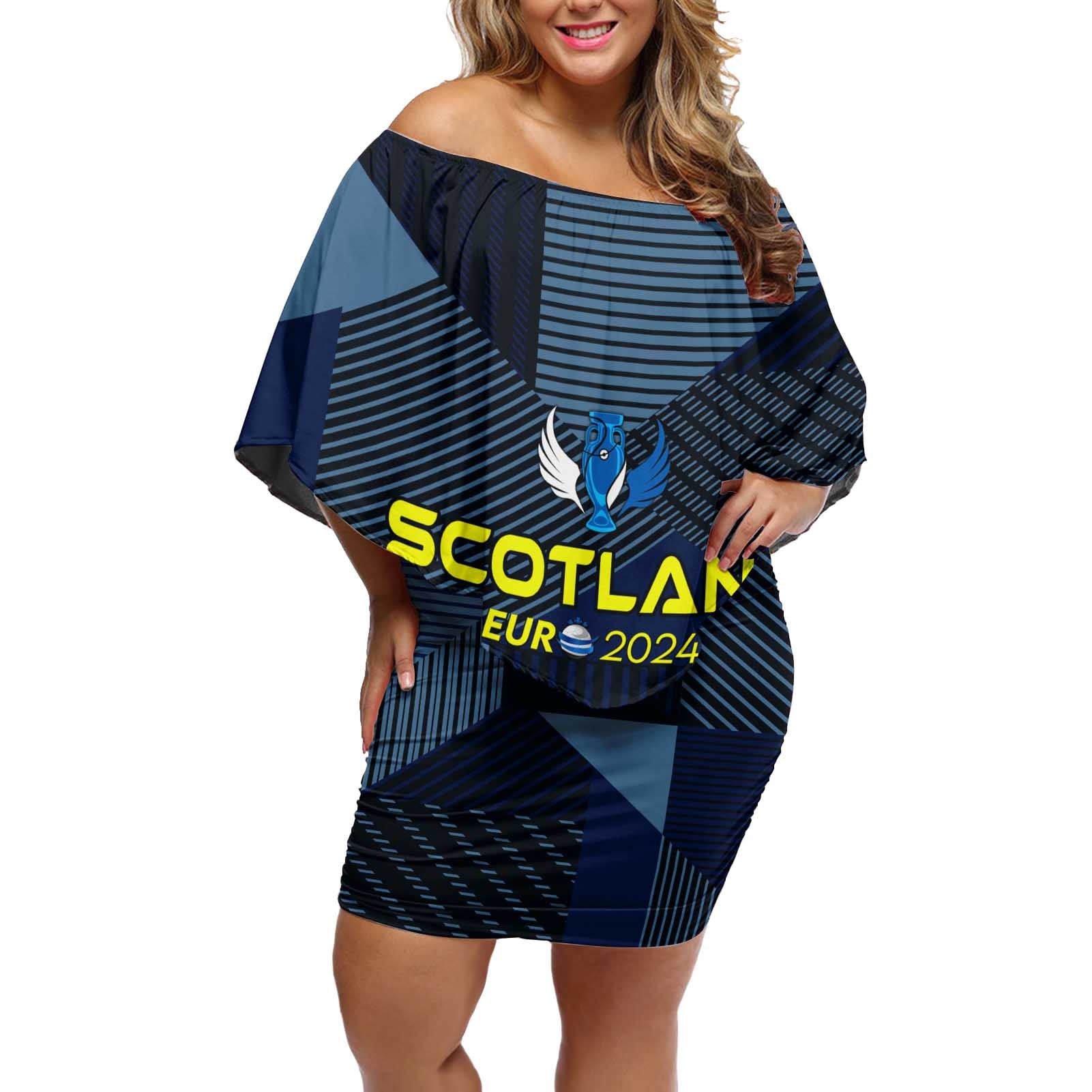 Personalized Scotland Football 2024 Off Shoulder Short Dress Trophy Wing Style - Wonder Print Shop