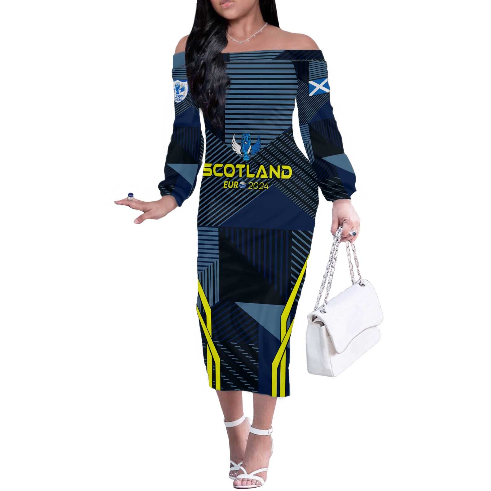 Personalized Scotland Football 2024 Off The Shoulder Long Sleeve Dress Trophy Wing Style - Wonder Print Shop