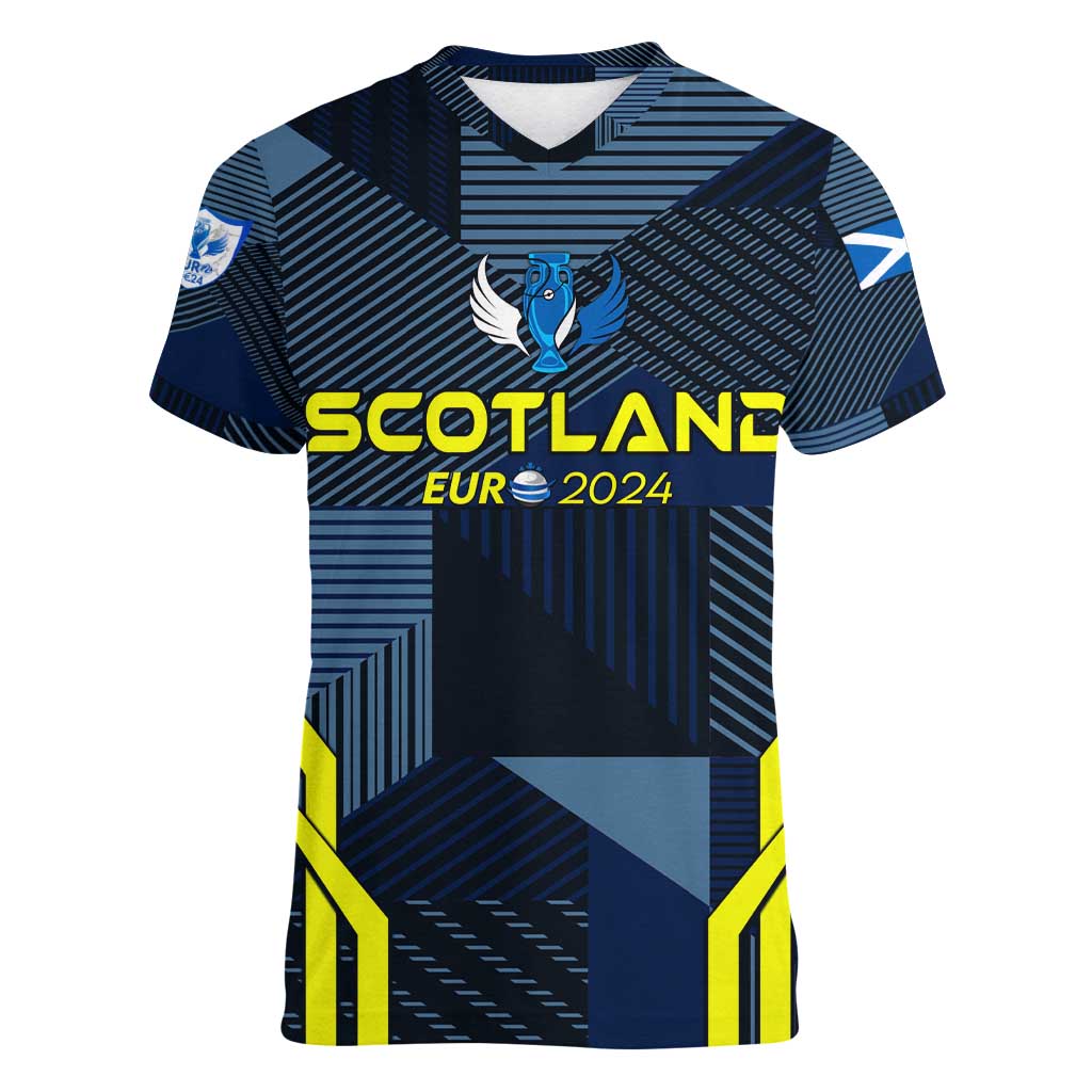 Personalized Scotland Football 2024 Women V-Neck T-Shirt Trophy Wing Style