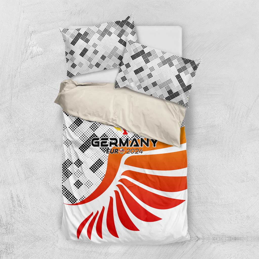 Germany bedding set: white duvet with orange-red eagle emblem and black geometric pattern