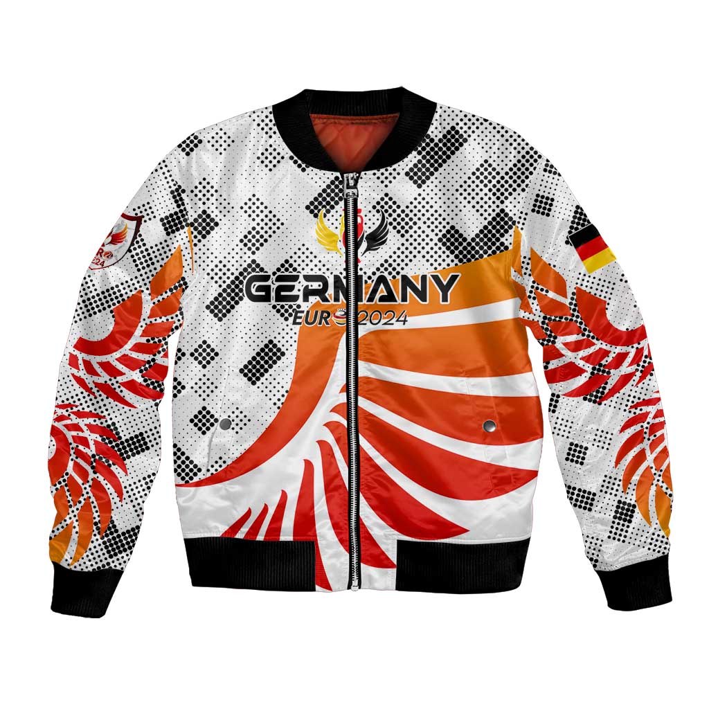 White Germany football bomber jacket with zip front, wing graphics, ribbed knit trim