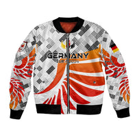 White Germany football bomber jacket with zip front, wing graphics, ribbed knit trim