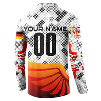 White button sweatshirt back with YOUR NAME text, number 00, and Germany flag accents