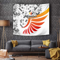 Germany Euro 2024 tapestry wall hanging with orange eagle wing graphic on white and gray