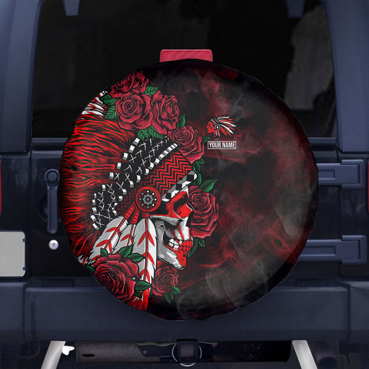 Personalised Native American Chief Skull Spare Tire Cover Rose Skull - Wonder Print Shop