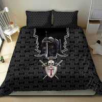Black bedding set with knight skull shield design and matching pillowcases