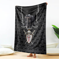 Black Knights Templar warrior skull blanket with central shield and sword graphic