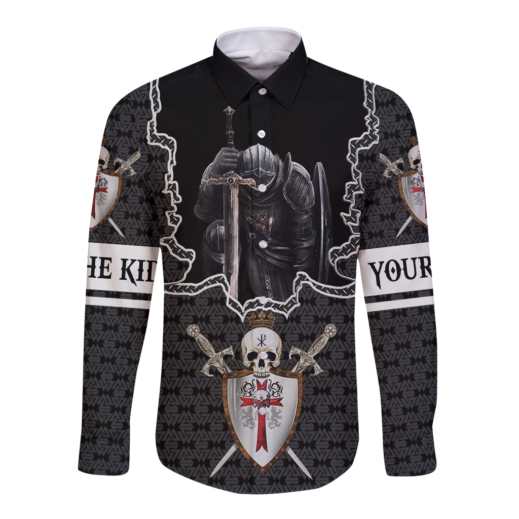 Personalised Knights Templar Warrior Skull Long Sleeve Button Shirt - Wonder Print Shop