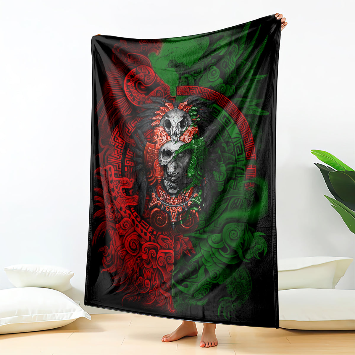 skulls-aztec-warriors-blanket