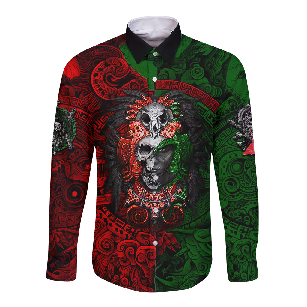 Skulls Aztec Warriors Long Sleeve Button Shirt - Wonder Print Shop