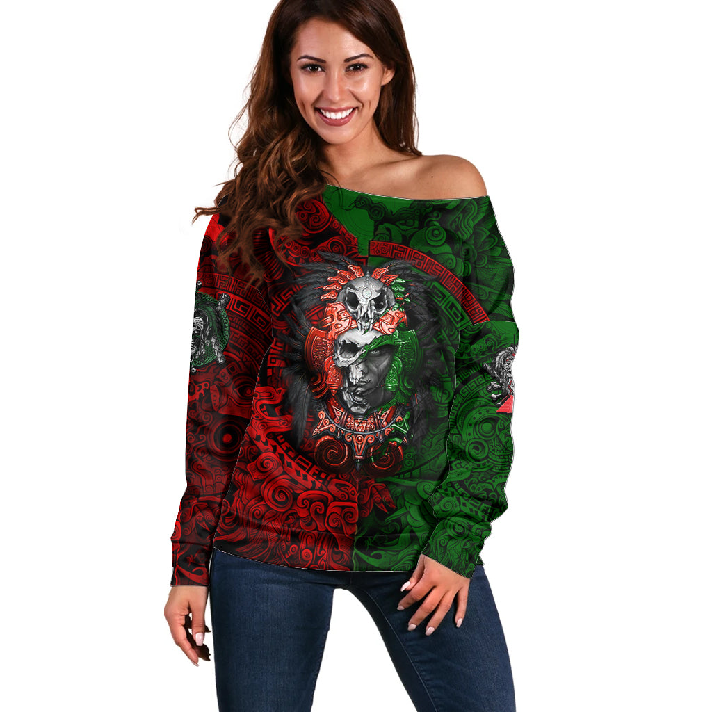 Skulls Aztec Warriors Off Shoulder Sweater - Wonder Print Shop