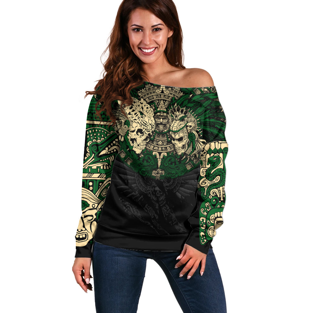 Aztec Warrior Skulls Off Shoulder Sweater - Wonder Print Shop