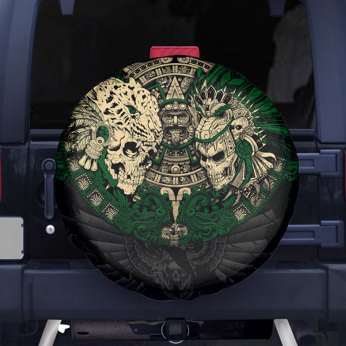 Aztec Warrior Skulls Spare Tire Cover - Wonder Print Shop