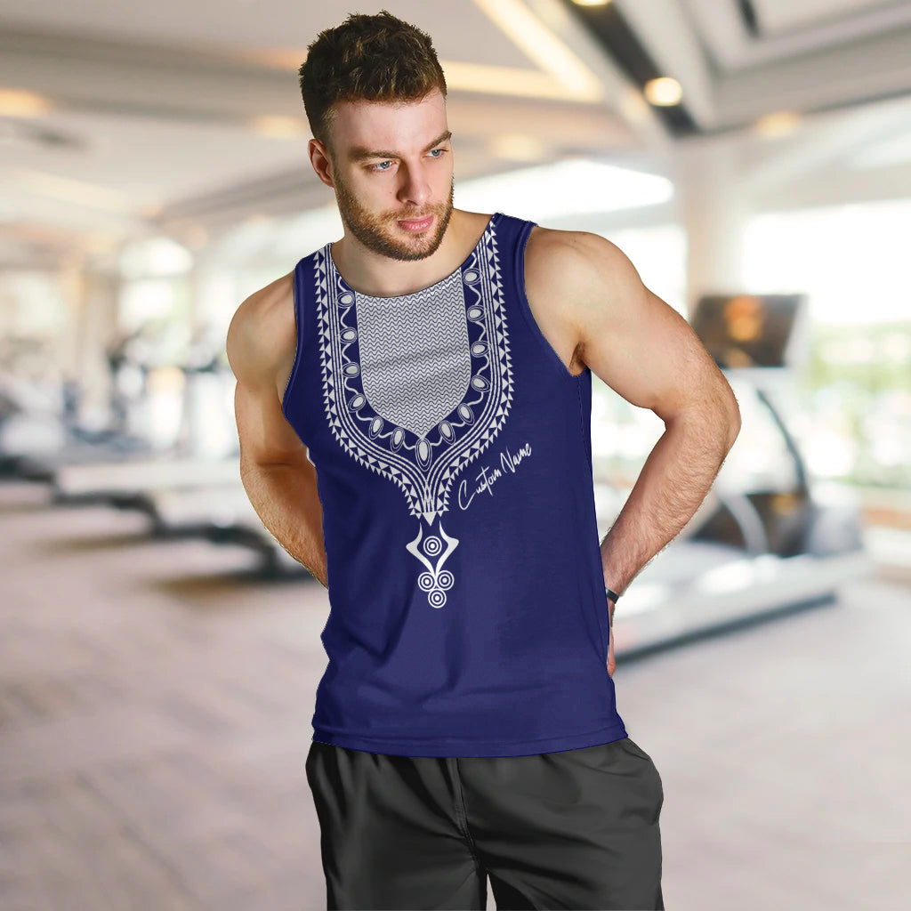 Printed Dashiki African Men Tank Top Blue - Wonder Print Shop