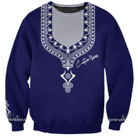 Blue unisex dashiki print sweatshirt with ornate chest graphic and crew neck
