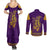 Anubis and Horus Couples Matching Summer Maxi Dress and Long Sleeve Button Shirt Egyptian God Purple - Wonder Print Shop